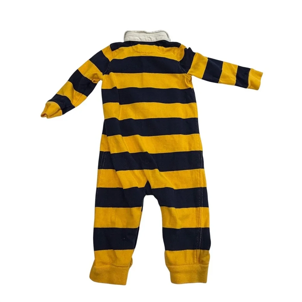 Ralph Lauren Kids Yellow Navy Striped Rugby Romper 6M Preppy Cotton One Piece